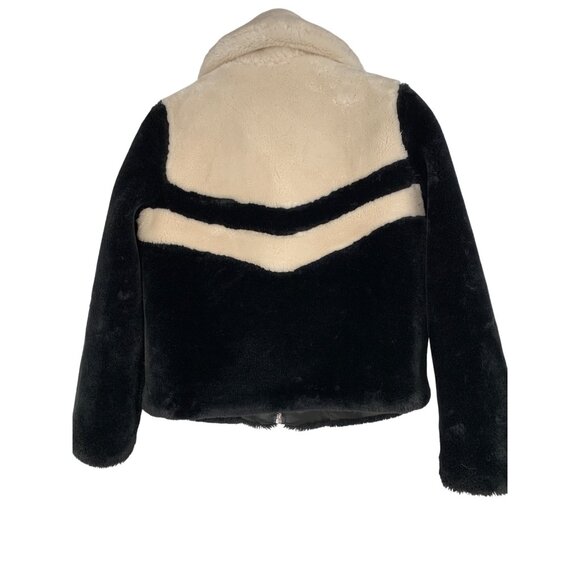 Guess Plush Teddy Cozy  Womens S Black & Beige Faux Fur Jacket Zip Crop RV10318 - Picture 11 of 12